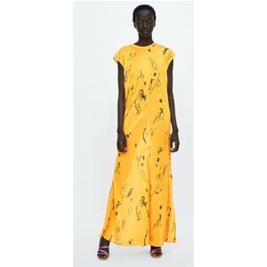 Zara Moroccan Collection Yellow Gold Abstract Maxi Dress Size Medium